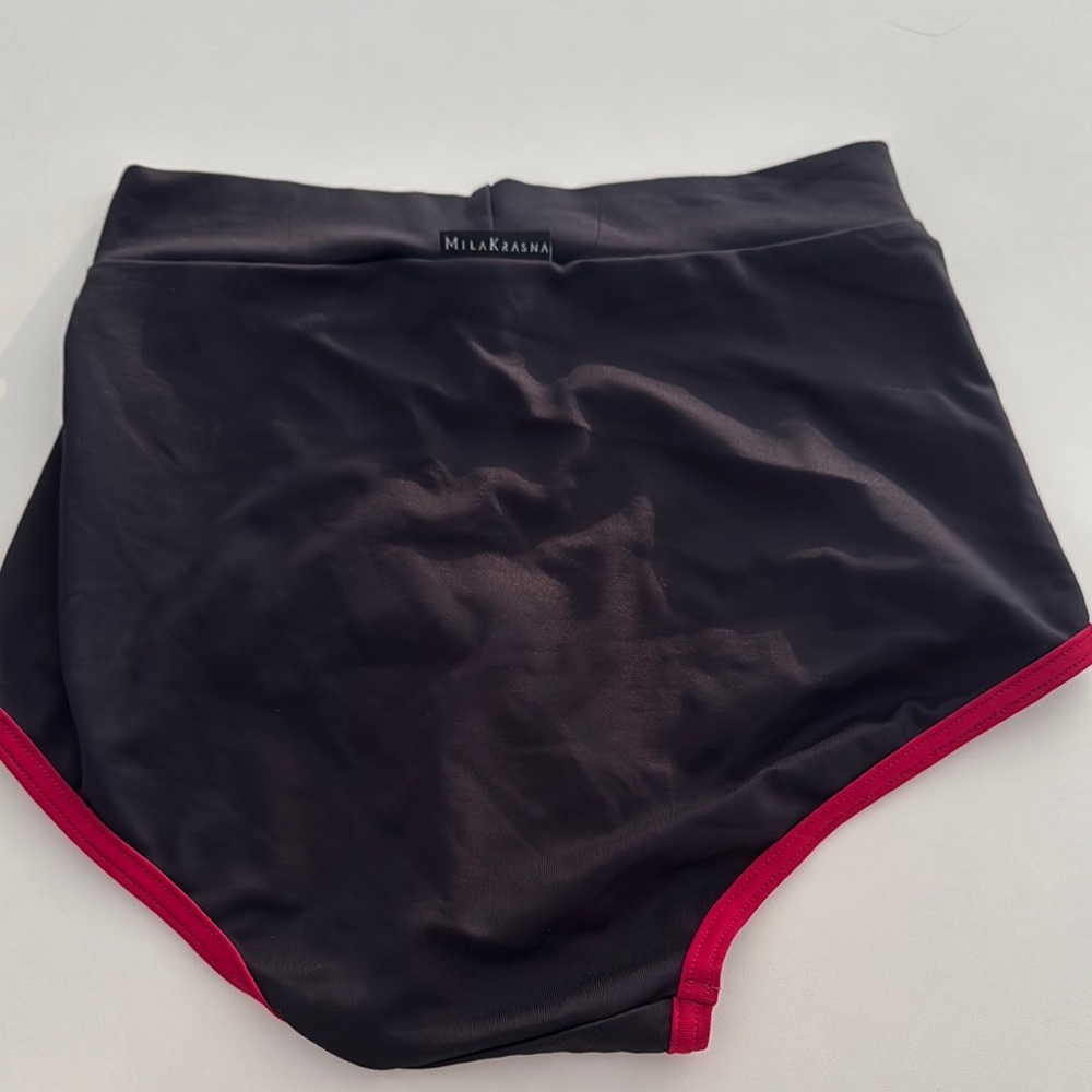 Black and Red High-Waisted Swim Bottoms